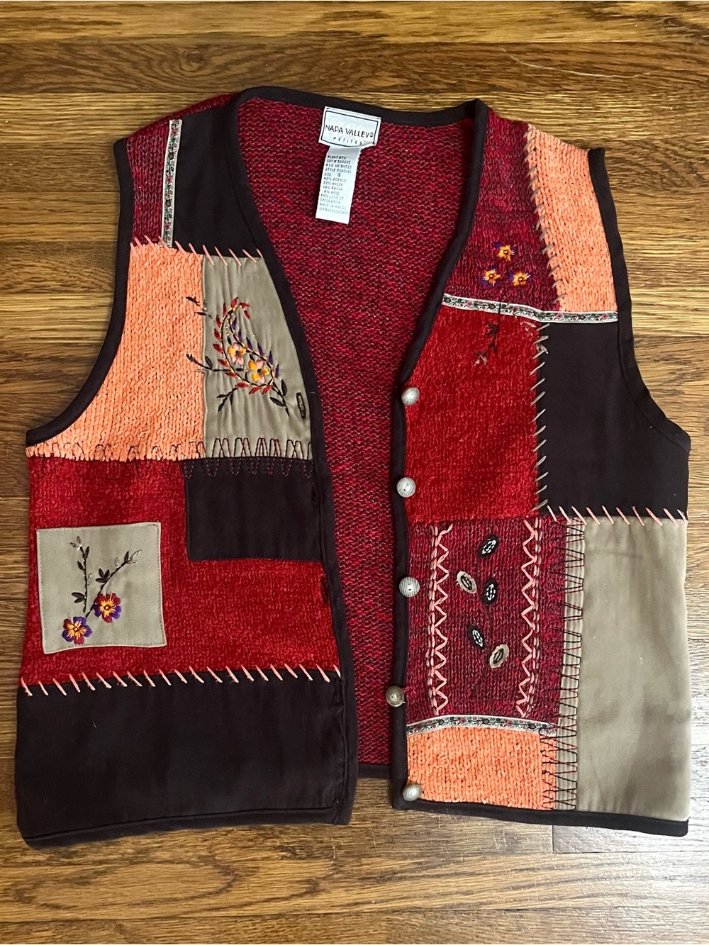Y2k patchwork cardigan sweater vest S Fall leaves wool